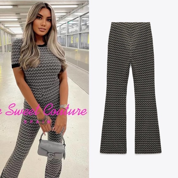 ZARA JACQUARD PANTS BLACK / SAND - Picture 1 of 9
